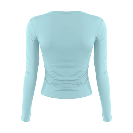 Women Fashion Casual Long Sleeve T-Shirt Lady Minimalist Style Solid Color Round Neck Top Female Casual Skinny Daily Clothes