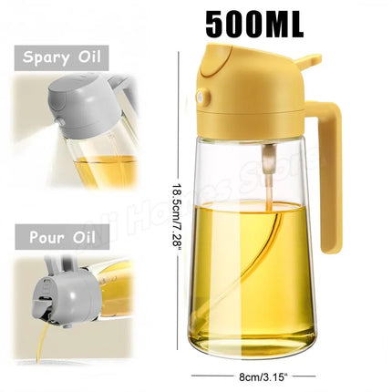 1/2PCS 500ml 2-in-1 Olive Oil Spray Dispenser Bottle Food Grade Oil Mister Sprayer Kitchen Cooking Air Fryer BBQ Camping Tools