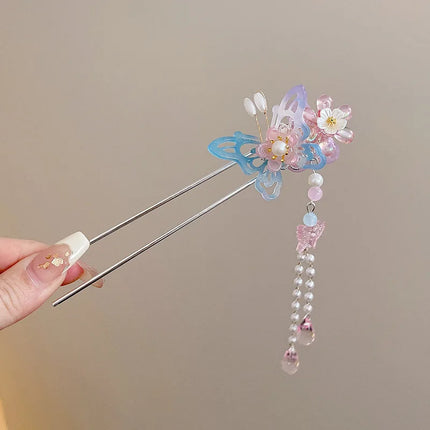 Chinese Style Hair Stick Glowing Lotus Lantern Hairpin Women Ancient Style Palace Lantern Hair Stick Flower Tassel Hair Insert