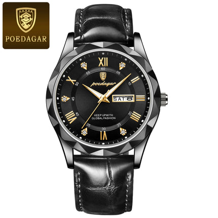 POEDAGAR Original Luxury Men's Watch Waterproof Luminous Date Week Sports Men's Watches Classic Business Quartz Leather Men Watch