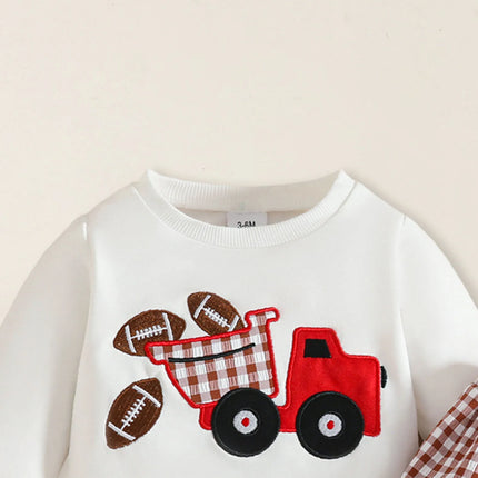 Boys Shirt And Pants Set Toddler Baby Boy Outfit Cart Print Crewneck Sweatshirt Tops Pants Boys Fall Clothes Girl Pant Romper