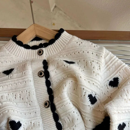 Baby Girl Knit Cardigan Korean Style Heart Pattern Long Sleeve Open Front Sweater Warm Winter Jacket for Toddler Girls