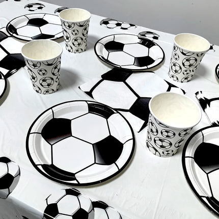 Soccer Theme Disposable Tableware Set Paper Plates Cups Napkins Tablecloth Boys Sports Football Birthday Party Decor Supplies