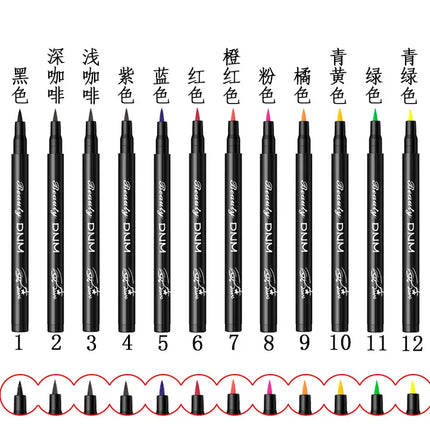 DNM 12 Colors Eyeliner Pen Waterproof Soft Sponge Head Silkworm Pen Quick Dry Black Natural Coloring Liquid Eyeliner White