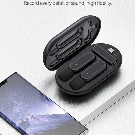 Wireless Lavalier Microphone with Charging Box Audio Video Noise Cancel Record Plug-and-Play Mic for IOS Android