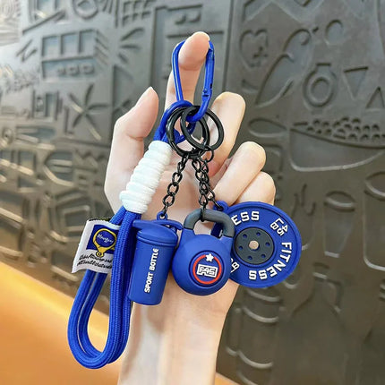 Fitness themed keychain, fitness keychain sports exquisite keychain bag charm men's and women's backpack pendant fitness dumbbell pendant gift for fitness enthusiasts