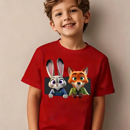 Zootopia Children's Summer T-Shirt, Judy & Nick Collaboration Short Sleeve Casual Top for Boys and Girls