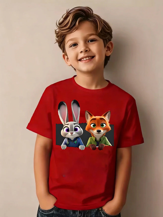 Zootopia Children's Summer T-Shirt, Judy & Nick Collaboration Short Sleeve Casual Top for Boys and Girls