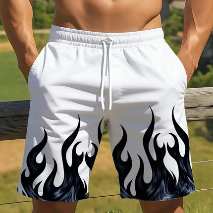 Basic Shorts Men's Casual Shorts Fitness Sports Flame Pattern 3D Print Gothic Style Summer Men Gym Shorts Football Man Clothes