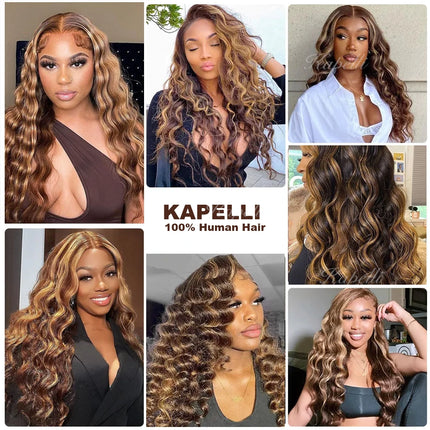 P427 Loose Deep Wave Bundles Human Hair Highlight Honey Brown 100% Brazilian Human Hair Weave Bundles 1 3 4 Remy Hair Extensions