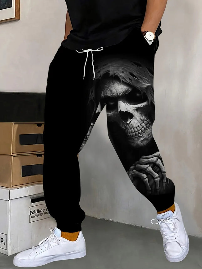 European and American autumn new men's personalized skull print comfortable soft drawstring pants outdoor high street pants