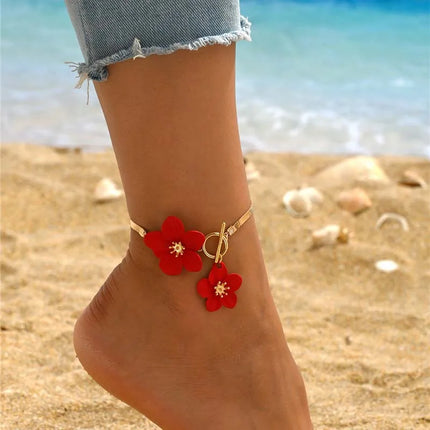 Fashion Cherry Blossom Charm Anklets for Women Summer Beach Accessories Gold Color Chain Anklet Leg Bracelets Wedding Gift