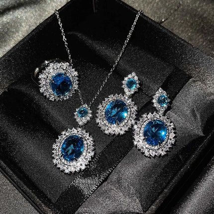 3Pcs/set For Women Girls Party  Elegant Luxury Fashion Crystal Zircon Necklace Earrings Ring Wedding Bride Jewelry Set Gifts