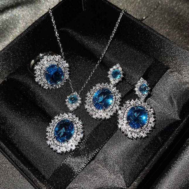 3Pcs/set For Women Girls Party  Elegant Luxury Fashion Crystal Zircon Necklace Earrings Ring Wedding Bride Jewelry Set Gifts