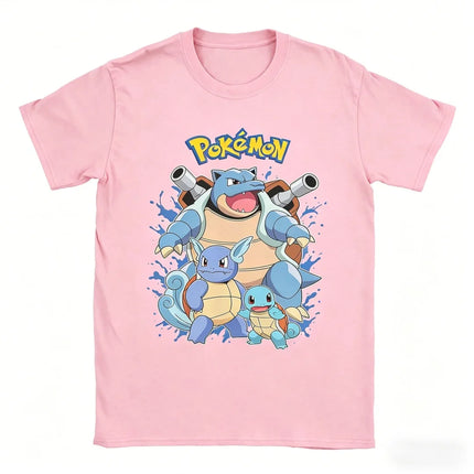2026 Hot Sale Pokemon Blastoise Evolution T-shirt Squirtle Wartortle Blastoise Print Anime Tee Men Women Short Sleeve Summer Top