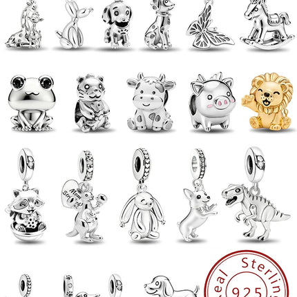 925 Sterling Silver Animal Series Little Lion Butterfly Spot Dog Charms Beads Fit Original Pan Bracelet High Quality DIY Jewelry