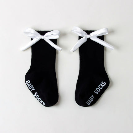 1/4pairs 0-2Y Cute Baby Girls' Cotton Mid-calf Socks Solid Bowknot Non-slip Sockens Toddler Kids Spring & Autumn Newborn Socks