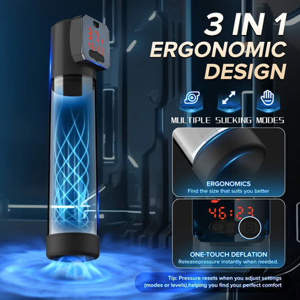 Automatic Waterproof LED Electric Penis Pump Vacuum Suction Amplifier With 5 Suction 6 Training Mode Digital Display for Man