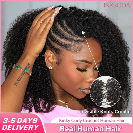 Kinky Curly Feather Crochet Human Hair Extension For Braiding Pre-Separated Invisible Knotless Small Spirals Curly Crochet Hair