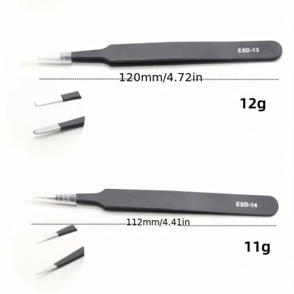 Precision ESD anti-static tweezers set -6-pc durable stainless steel tool for electronic repair and process modeling, bending&St