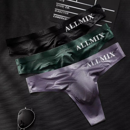3 PCS Sexy Transparent Underwear Men Thongs Sports Fitness Letter Thin Hip Panties G-Strings Ice Silk Low Waist Seamless Thong