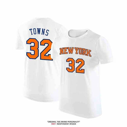 Summer Playoff New York Brunson Towns Jersey Short-sleeved City Jersey American Basketball Jersey Half-sleeved Cotton T-shirt