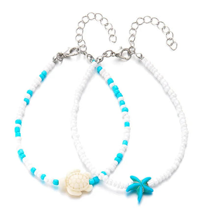 Beach Bead Anklet for Women Jewelry Retro Fashion Beads Stone Pendant Ankle Chain
