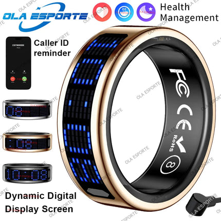 SR16 Smart Ring 3D LED Display Screen Call ID Reminder Heart Rate Sleep Monitoring 5ATM Waterproof Wireless Charging Rings 2025