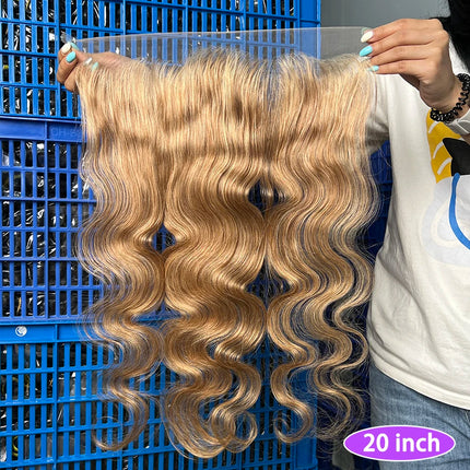Body Wave #27 Colored 13x4 Transparent Lace Frontal Human Hair Bleached Knots Prepluck 100% Raw Virgin Human Hair Closure Only