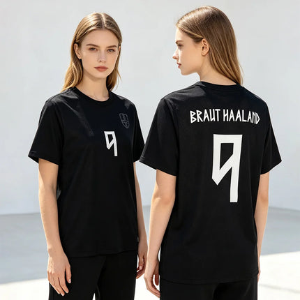 Haaland Norway Name & Number 9 T-Shirt Black Breathable Quick Dry Mesh Jersey Round Neck Casual Short Sleeve Unisex Tees T Shirt