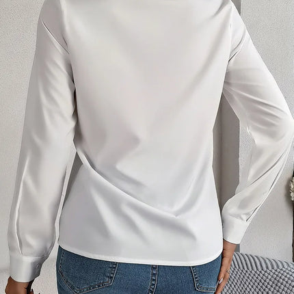 VigoCasey 2025 Spring White Long Sleeve T-shirt Elegant Women V Neck Solid Shirt Top Autumn Office Lady Pullover Tops Clothing