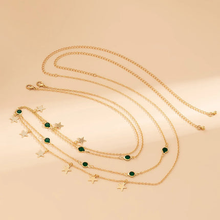 Beach Bikini Waist Chain Simple Double-layer Rhinestone Pentagram Pendant, Versatile Female Sexy Crystal Body Chain