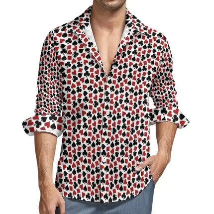 Men's Long Sleeve Shirts Poker Symbols Casual Male Playing Card Suits Shirt Long Sleeve Funny Blouses Spring Clothes Shirts