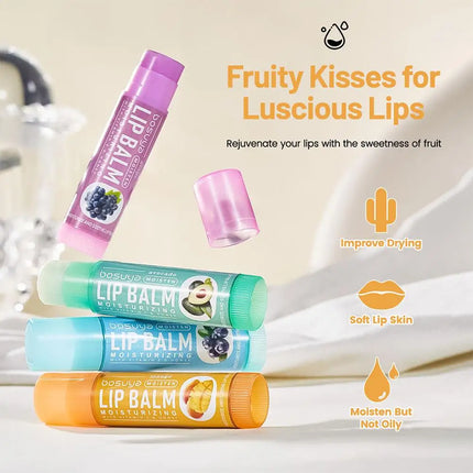 6PCs Natural Fresh Fruit Lip Balm Set Winter Moisturizing Lip Oil Long-Lasting Glossy Nourishing Lipstick Dry Lip Care Makeup