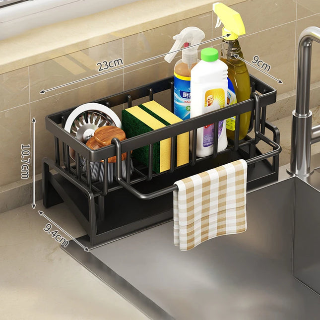 HMJ2  Multi Functional Kitchen Sponge Rack Drain Water Place Dish Soap Organize Rags Capacity Countertop And Store Items