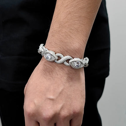 Hip Hop Jewelry 15MM Gold Filled Diamond Infinity Link Bracelet Necklace Set Iced Out CZ Eyes Infinity Cuban Necklace