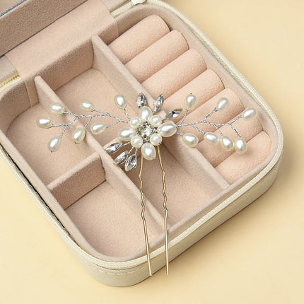 Elegant Pearl Crystal Hairpin Wedding Bridal U-shaped Metal Hair Comb Forks Hairstyle Clips Jewelry Accessories Design Tools