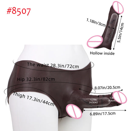 FAAK Wearable Black Penis Sleeve Silicone Panties Strap On Dildo Harness Hollow Dildo Realistic Cock Enlarger Sex Toys For men