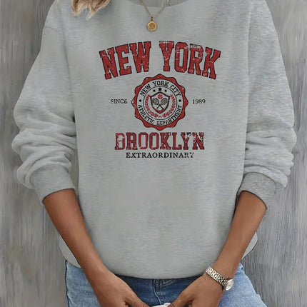 Women's Casual USA Print Pullover Sweatshirt Geometric Design Long Sleeve Round Neck Machine Washable Regular Fit for Autum