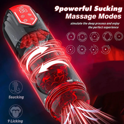 Electric Male Masturbator Stroker Telescopic 9  Rotation Artificial Vagina Tongue Licking Machines Pocket Pussy Sex Toys for Men