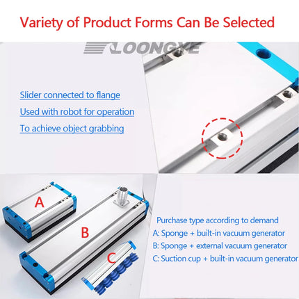 LOONGYE Vacuum Gripper Sponge Suction Cup Pad HGP130 Heavy-duty Palletizing Carton Area Gripper Robot Industrial Customizable