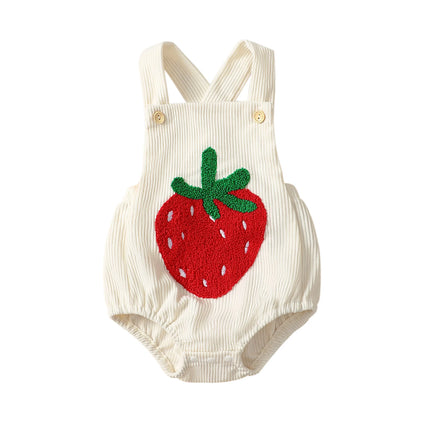 FOCUSNORM 0-12M Infant Baby Girls Boys Cute Overalls Romper Sleeveless Rainbow/Strawberry Embroidery Square Neck Ribbed Jumpsuit