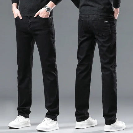2026 Brand Brushed Jeans Winter Jeans Men Slim Fit Stretch Thick Velvet Pants Warm Jeans Casual Fleece Trousers Male