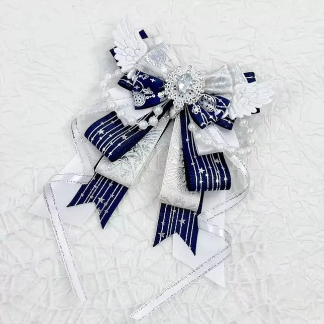 Lolita Angel Wing Bow Handmade Finished Crystal Pearl ItaBag Charm DIY Lolita Bags Clothing Decorations Accessories