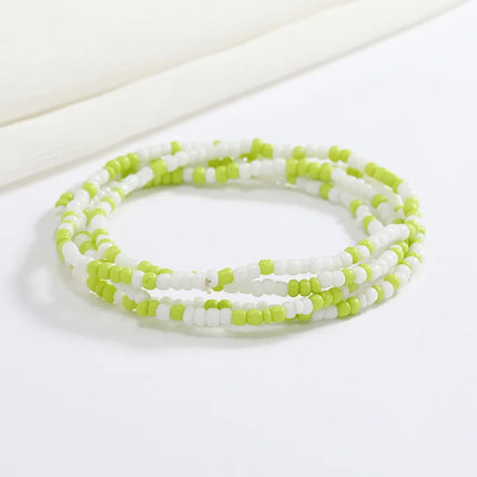 Women New Simple Fashion Hand Beaded Chain Glass Beaded Body Chain All-match Color Elastic Waist Chain BD7052