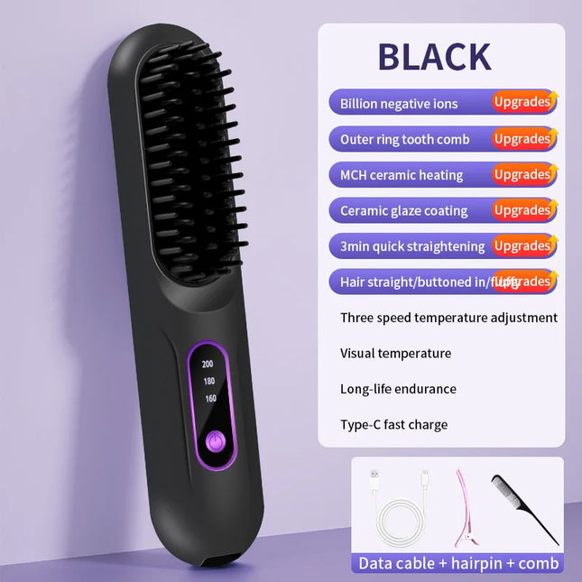 USB charging straight hair comb portable straightener 3-speed temperature control standby 60 minutes size 20CM