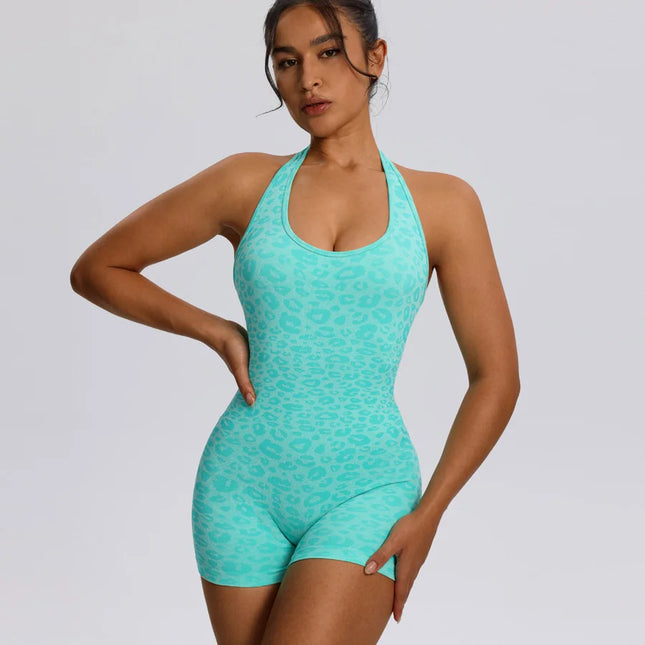 Trendy Sexy Leopard Women Jumpsuits Sport Yoga Clothes Rompers Sportswear Woman Gym Jumpsuit Fitness Overalls Shorts Bodysuit