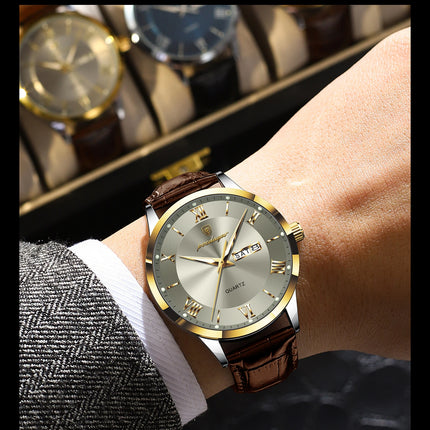 POEDAGAR Original Luxury Men's Wristwatch Leather Date Week Quartz Fashion Men Watch Waterproof Luminous Classic Watches For Men