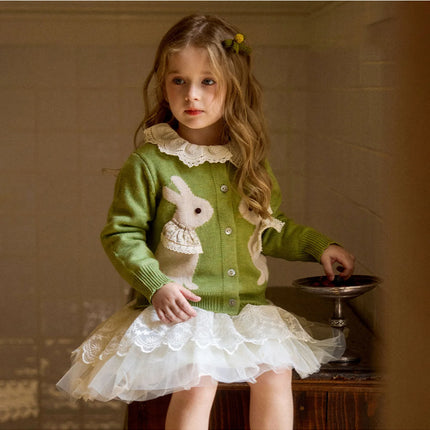 Knitted Jacquard Cardigan Jacket for Girls, Autumn Clothing for Kids, Knitted Cardigan for Baby Girls, Spring and Autumn Tops