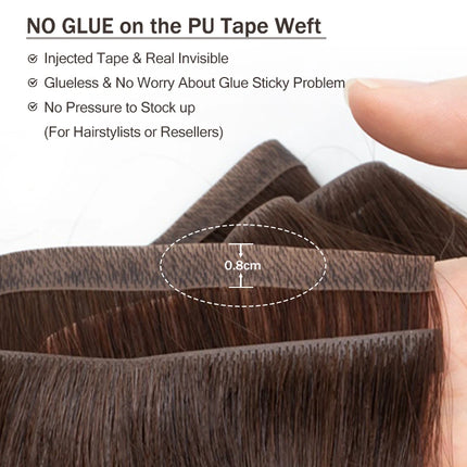 Invisible Long Tape PU Weft Human Hair Bundles Real Natural Hair Seamless & Glueless Injected Tape In Hair Extensions Thick Ends